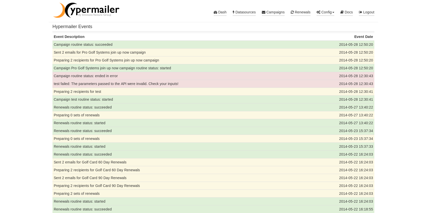 Event Log/Dashboard