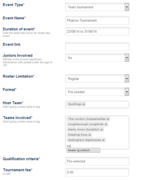 Registering an event (Tournament)